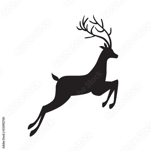 Black silhouette of Dear head with big antlers. Vector illustration.