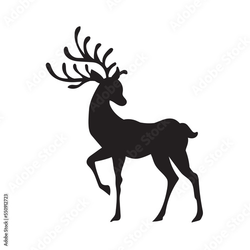 Black silhouette of Dear head with big antlers. Vector illustration.