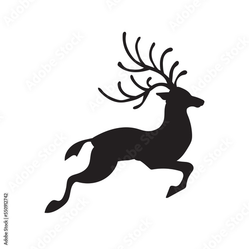 Black silhouette of Dear head with big antlers. Vector illustration.