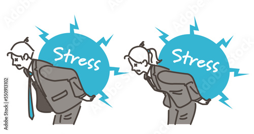 Young male and female business people suffering from stress [Vector illustration of upper body].