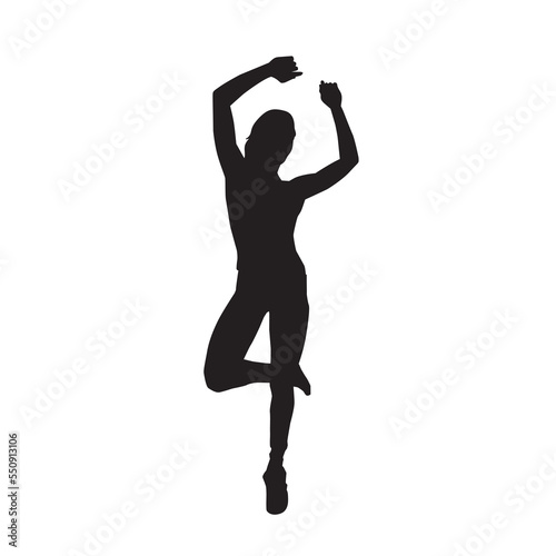 Female aerobic dance isolated vector silhouette.