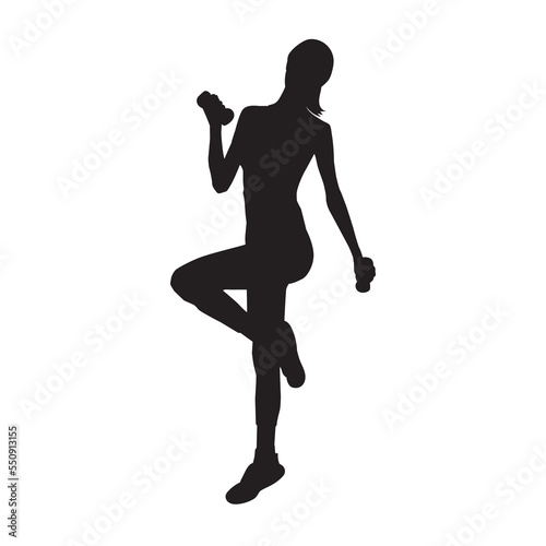 Female aerobic dance isolated vector silhouette.