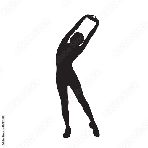 Female aerobic dance isolated vector silhouette.