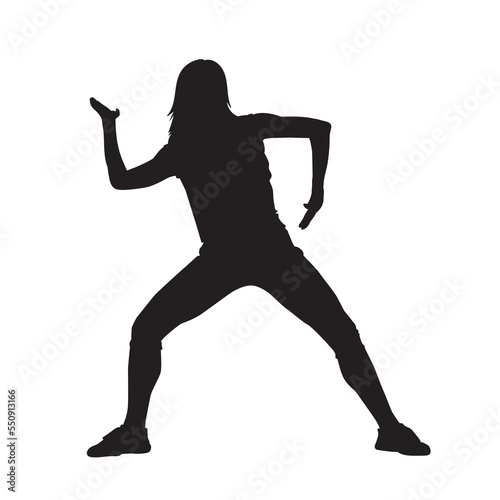 Female aerobic dance isolated vector silhouette.