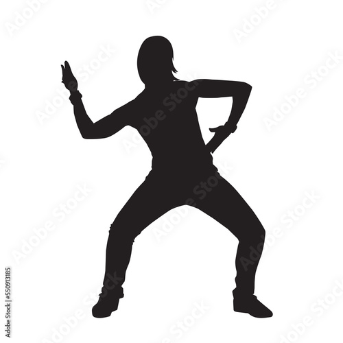 Female aerobic dance isolated vector silhouette.