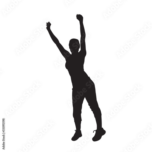 Female aerobic dance isolated vector silhouette.