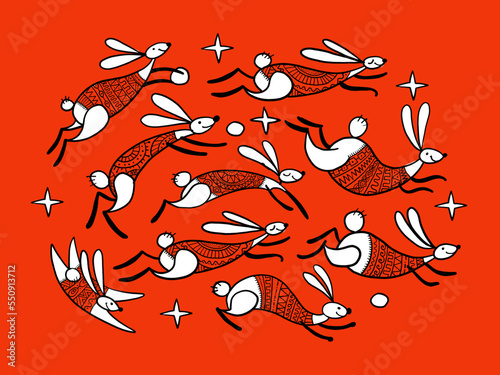 Happy chinese new year 2023 of the rabbit zodiac sign. Greeting card design. ...