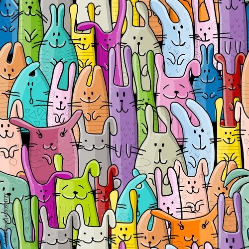 Funny Bunnies family. Seamless pattern background with Rabbits. Symbol of 202...