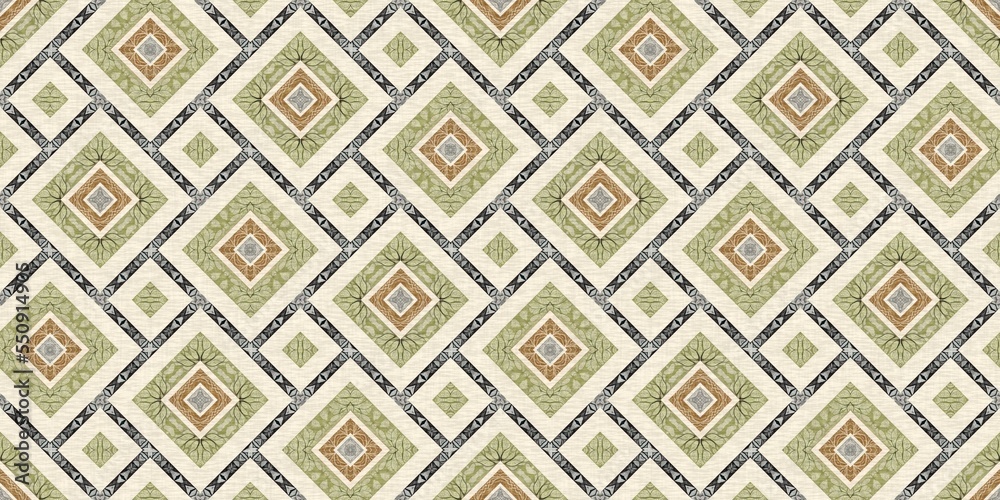 Forest green decorative damask seamless border. Geometric kaleidoscope linen for wallpaper washi tape. Printed fabric of optic trendy vintage design. Forest green decorative damask seamless border. Geometric kaleidoscope linen for wallpaper washi tape. Printed fabric of optic trendy vintage design.