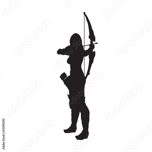 Female archer warrior isolated vector silhouette.