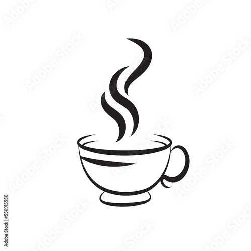 Steaming cup coffee vector hand-drawn illustration.