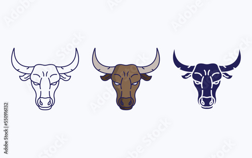 Bull face line and glyph icon, vector illustration