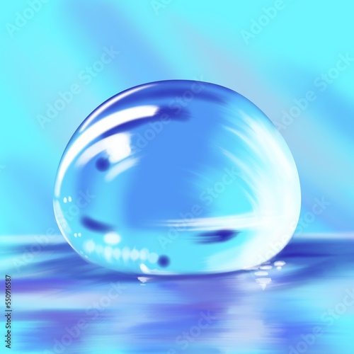 Water drop blue purity ecology  digital drawing.