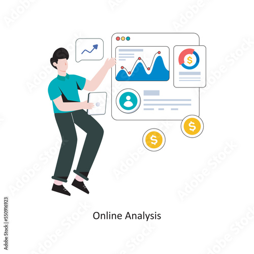 Online Analysis flat style design vector illustration. stock illustration