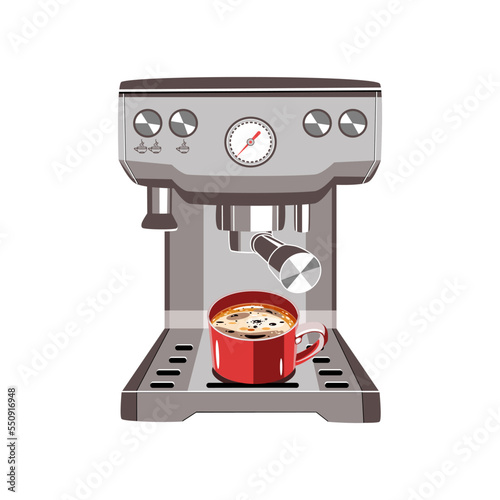 coffee maker machine with a cup of a cappuccino in flat technique vector illustration 