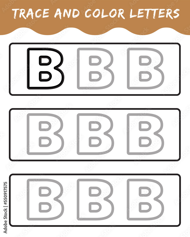 Trace letters for kindergarten and preschool kids. Write and color. Writing letters b. vector illustration.