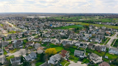 Single family homes in Mundelein, Illinois. A beautiful village in the USA, in Lake County, Illinois. Bird's eye view. photo
