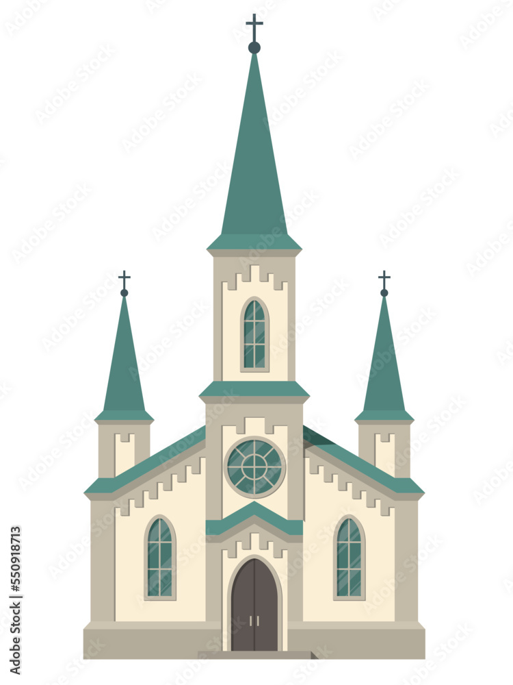 Traditional Catholic Church. Vector illustration in flat cartoon style.