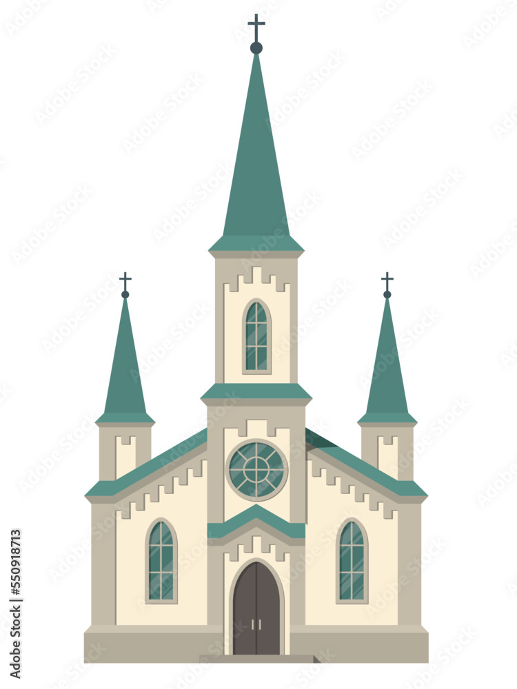 Traditional Catholic Church. Vector illustration in flat cartoon style. Traditional Catholic Church. Vector illustration in flat cartoon style.