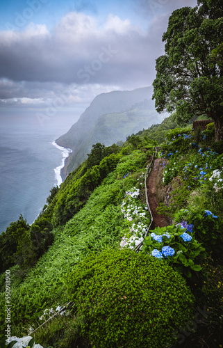 Stunning view of Azores ocean cliffs from Garden sossego path photo