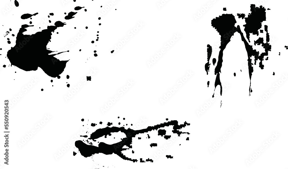 Black ink splash texture painting. Black ink spots set on transparent background. Ink illustration. Original work. 	
