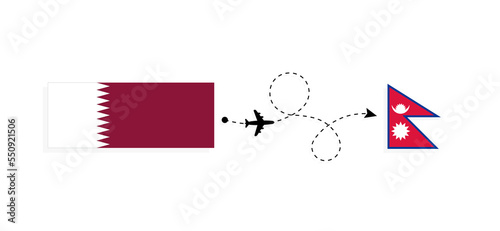 Flight and travel from Qatar to Nepal by passenger airplane Travel concept
