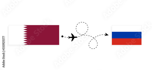 Flight and travel from Qatar to Russia by passenger airplane Travel concept
