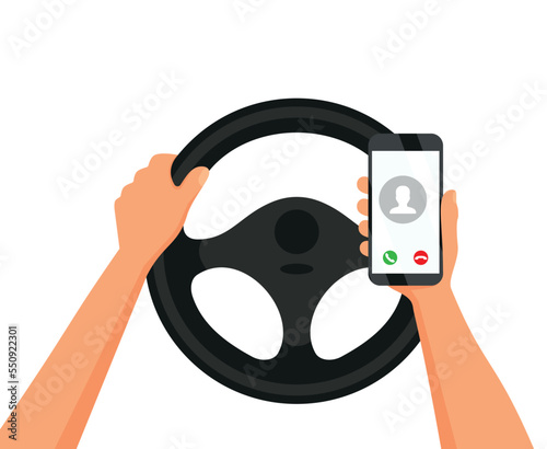 Using mobile phone while driving vector illustration.