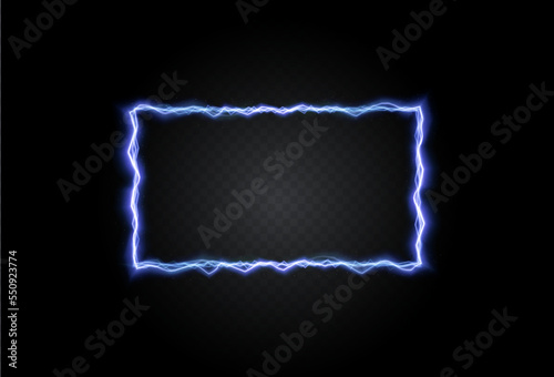 Light rectangle blue lightning png. Frame made of fire light effect. Luminous frame for Element for your design, advertising, postcards, invitations, screensavers, websites, games.