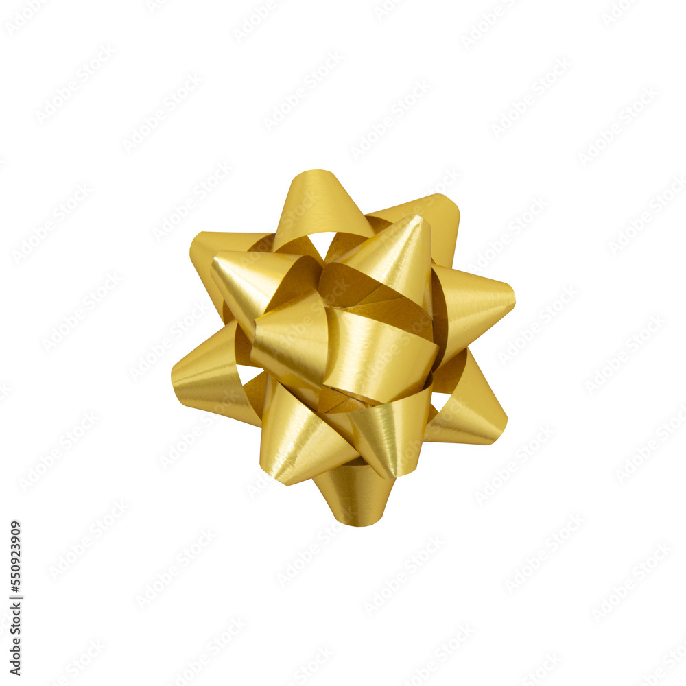 Golden christmas bow ribbon isolated from white background. Clipping path included. Golden christmas bow ribbon isolated from white background. Clipping path included.