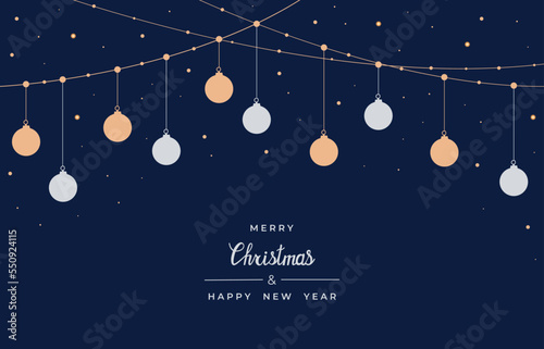 Fototapeta Naklejka Na Ścianę i Meble -  Merry Christmas and Happy New Year. Xmas background with Snowflakes, star and balls design. Vector illustration.