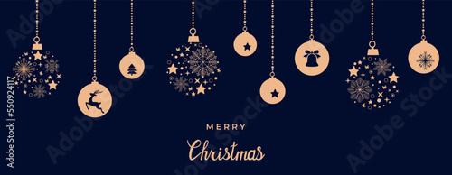 Merry Christmas and Happy New Year. Xmas background with Snowflakes, star and balls design. Vector illustration.