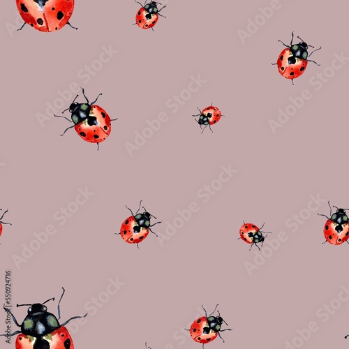 Ladybug red nature pattern pink a watercolor © Yana