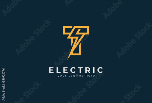 Electric Logo, abstract letter T and lightning bolt combination, tunder bolt design logo template element, vector illustration