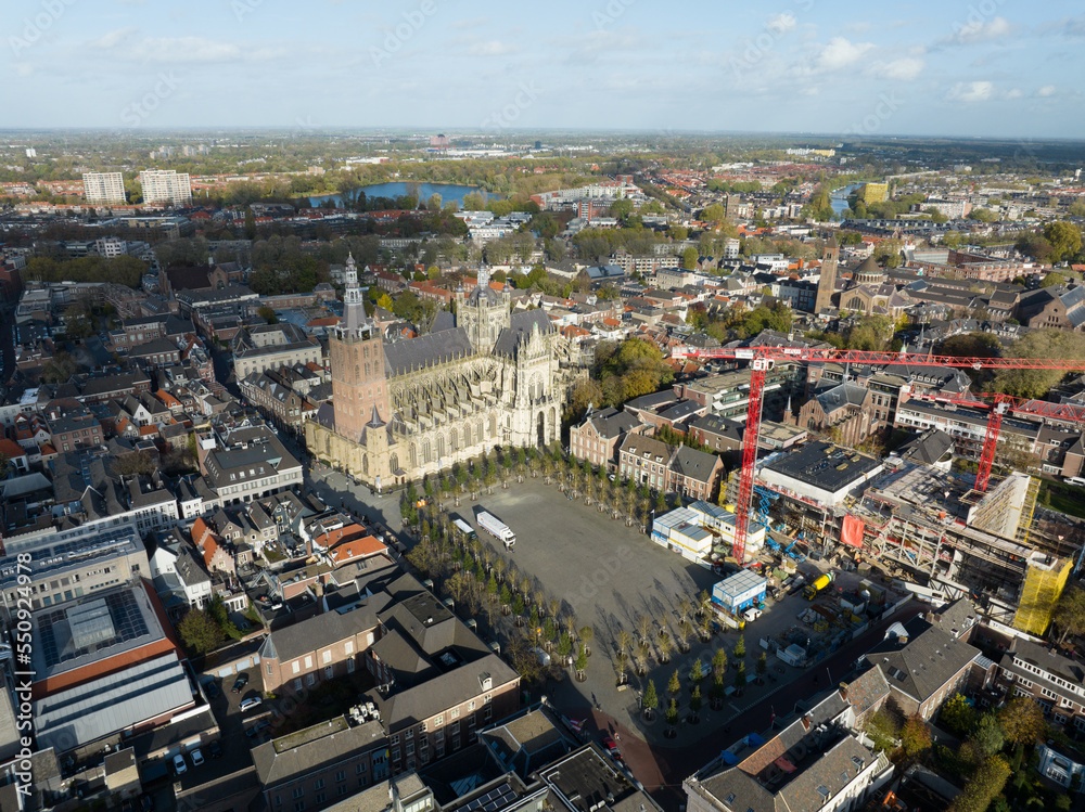 's-Hertogenbosch, Sint-Janskathedraal and the parade square, city unofficially called Den Bosch capital of the province of North Brabant. The Netherlands. Historic center fortified city wall skyline.