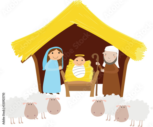 Christmas nativity scene in a crib
