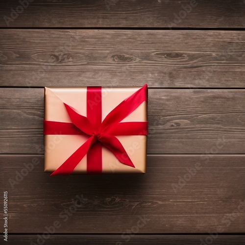 Christmas presents with red ribbon  Hand crafted Christmas gift box  on dark with snow fall wooden background in vintage style.png