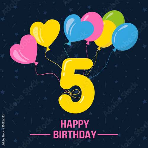 Happy 5th birthday, Happy birthday wishes cards, Birthday wishes.  vector illustration eps10