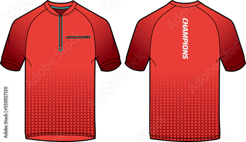 Performance polo Compression Cycling jersey top t shirt flat sketch design illustration, Tight fit top design vector template, Active wear compression biker top concept with front and back view