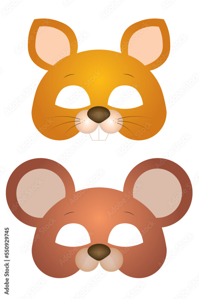Set of colorful masks of animal characters for children. Squirrel and bear mask.
