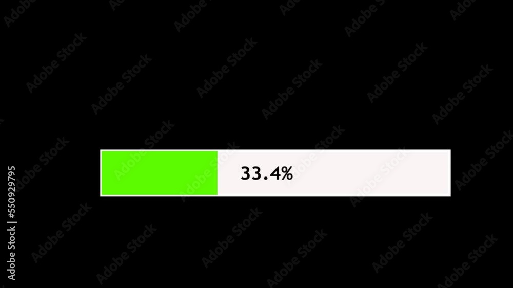 3d Elegant green loading bar with numbers and white frame. Growth in process expressed in percentage. Information transfer and download concept. Minimalistic animation on black transparent background. 3d Elegant green loading bar with numbers and white frame. Growth in process expressed in percentage. Information transfer and download concept. Minimalistic animation on black transparent background.