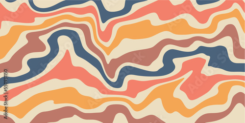 Groovy Swirl psychedelic background. Retro 70s - 60s Hippie Aesthetic wallpaper with Trippy distortion Waves. Vector modern Seventies Style illustration