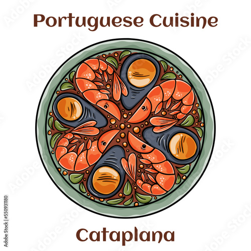 Cataplana Portugese Seafood Dish. With lobster, shrimp, mussels and more.