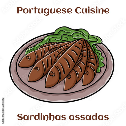 Sardinhas assadas. Fried Portuguese sardines. Portuguese traditional dish