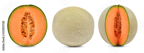 Cantaloupe melon isolated on transparent background, PNG.