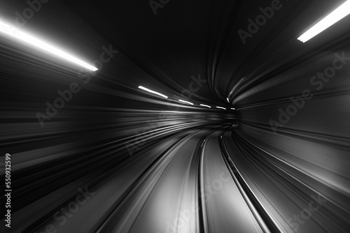 abstract tunnel background, black and white tunnel, train tunnel, train track, speed of light, black and white background, track speed, transport background