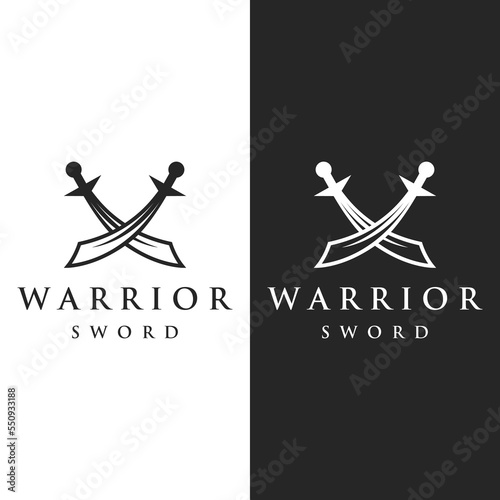 Sword, shield ,excalibur vintage silhouette logo template design.