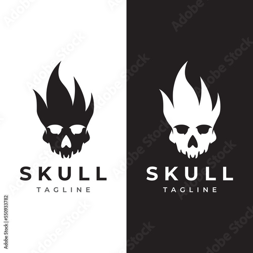 Fire skull head logo template with horns, warrior, dark,strong, tattoo,vintage logo.