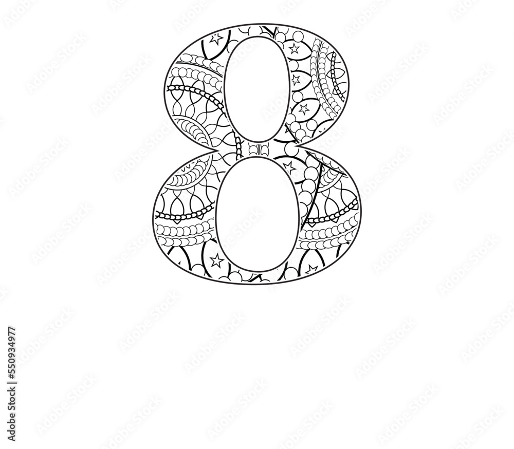 Hand Drawn Of Number Eight In Zentangle Style Zentangle Stylized printable-number-8-template-artofit