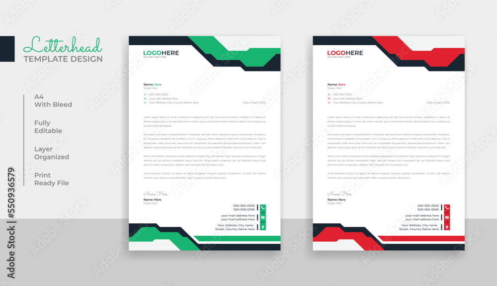 Creative colorful business letterhead template design
